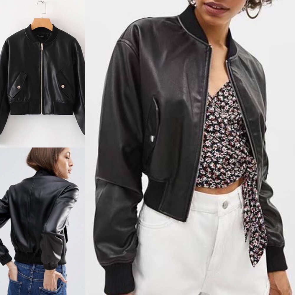 LIKE NEW: Vegan Leather Warm Winter Bomber Jacket